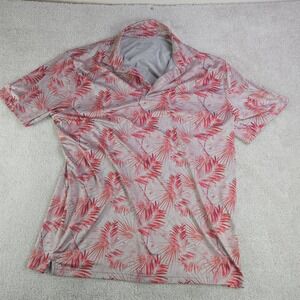 AriatTEK Charger 2.0 Printed Polo Shirt Mens L Gray Red Tropical Leaf